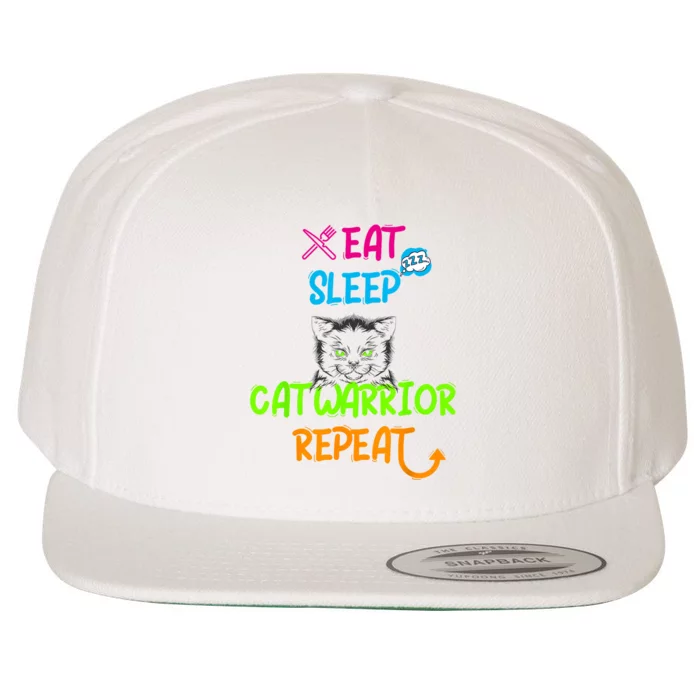 Funny Eat Sleep Cat Warrior Repeat Cool Cat Design Wool Snapback Cap