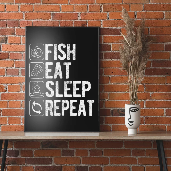 Fish Eat Sleep Repeat Funny Sayings Novelty Fishing Poster