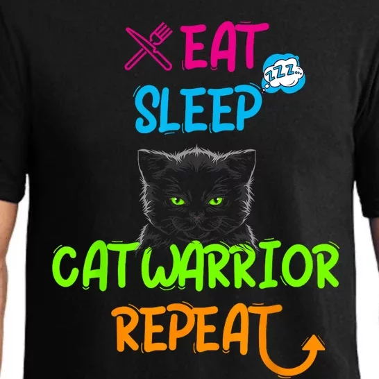 Funny Eat Sleep Cat Warrior Repeat Cool Cat Pajama Set