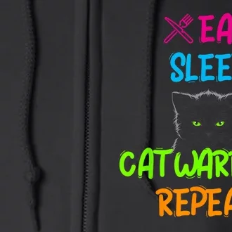 Funny Eat Sleep Cat Warrior Repeat Cool Cat Full Zip Hoodie