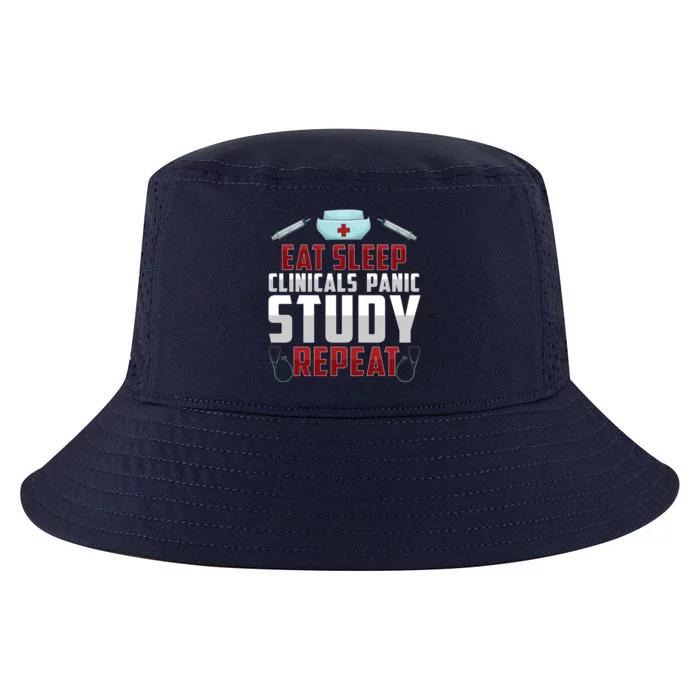 Funny Eat Sleep Clinicals Panic Study Repeat Nursing Student Gift Cool Comfort Performance Bucket Hat