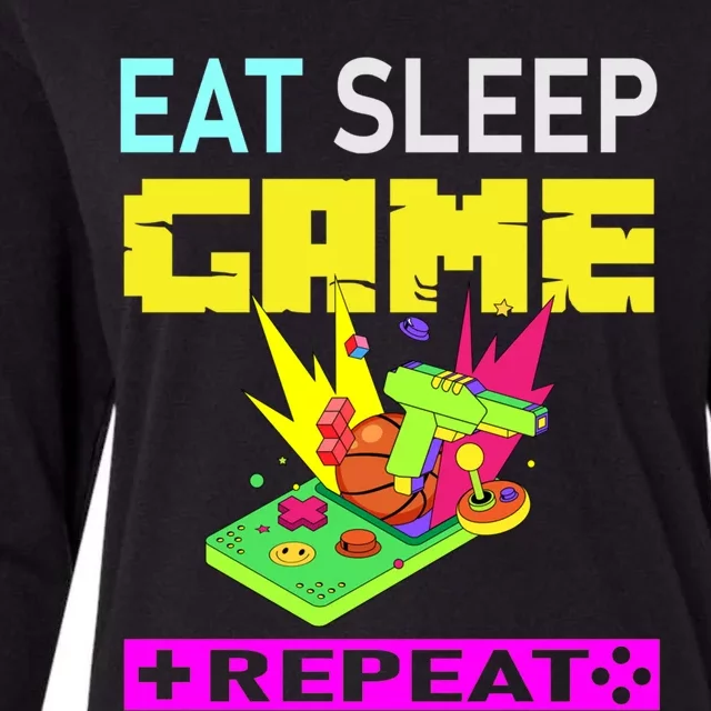 Funny Eat Sleep Game Repeat Design For Video Games Lovers Gift Womens Cotton Relaxed Long Sleeve T-Shirt