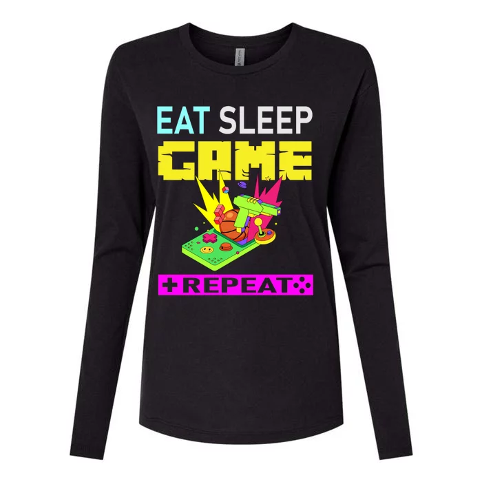 Funny Eat Sleep Game Repeat Design For Video Games Lovers Gift Womens Cotton Relaxed Long Sleeve T-Shirt