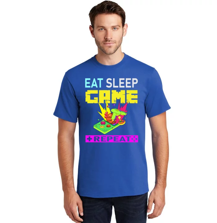 Funny Eat Sleep Game Repeat Design For Video Games Lovers Gift Tall T-Shirt