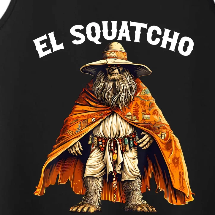 Funny El Squatcho Poncho Western Bigfoot Sasquatch Lover Performance Tank