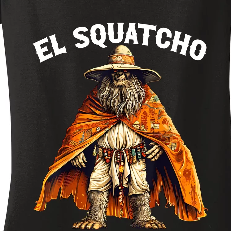 Funny El Squatcho Poncho Western Bigfoot Sasquatch Lover Women's V-Neck T-Shirt