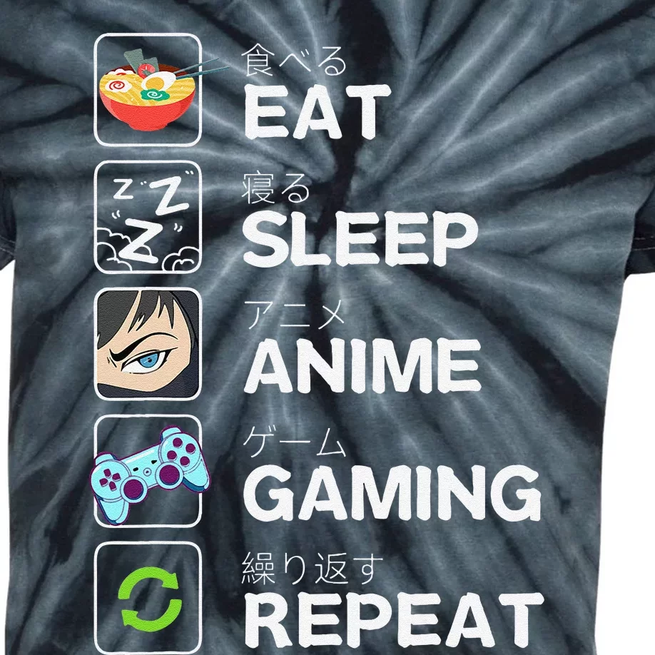 Funny Eat Sleep Anime Gaming Repeat Kawaii Otaku Gamer Anime Manga Kids Tie-Dye T-Shirt