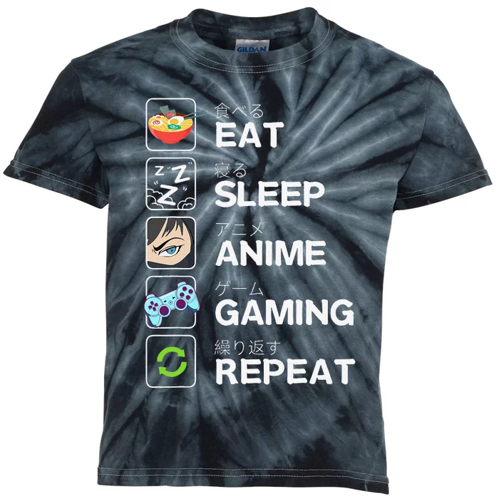 Funny Eat Sleep Anime Gaming Repeat Kawaii Otaku Gamer Anime Manga Kids Tie-Dye T-Shirt