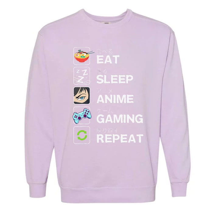 Funny Eat Sleep Anime Gaming Repeat Kawaii Otaku Gamer Anime Manga Garment-Dyed Sweatshirt