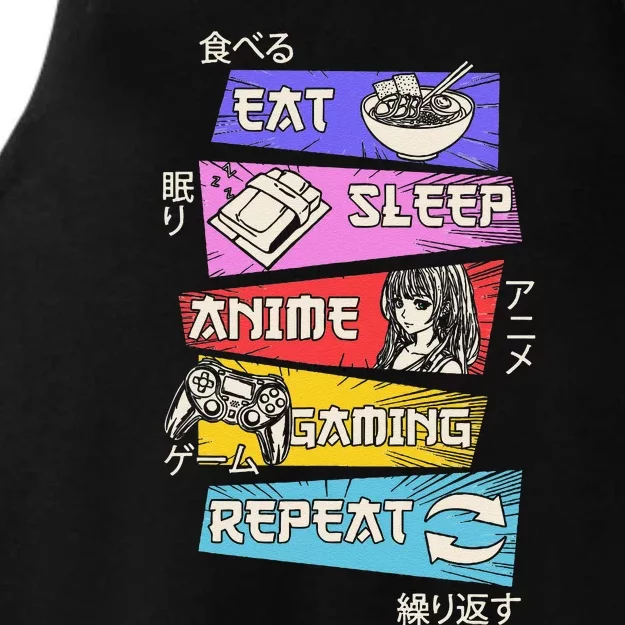 Funny Eat Sleep Anime Gaming Repeat Otaku Gamer Japanese Anime Ladies Tri-Blend Wicking Tank