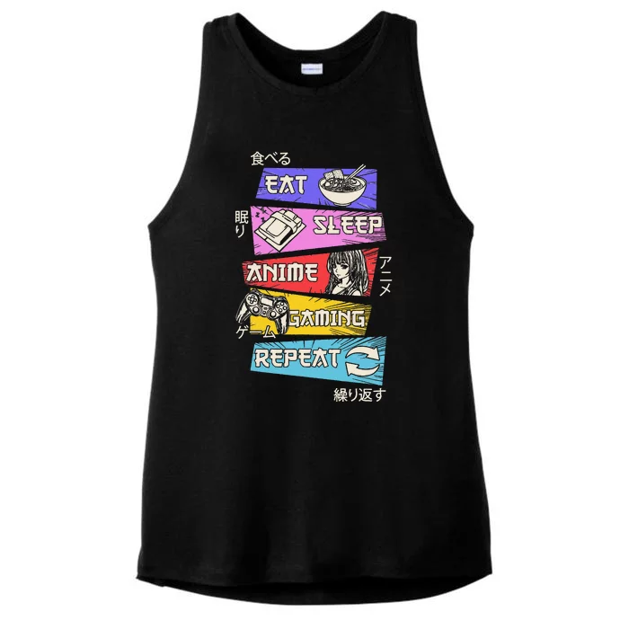 Funny Eat Sleep Anime Gaming Repeat Otaku Gamer Japanese Anime Ladies Tri-Blend Wicking Tank