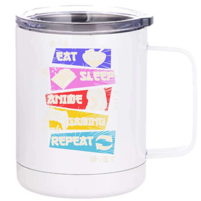 Funny Eat Sleep Anime Gaming Repeat Otaku Gamer Japanese Anime Front & Back 12oz Stainless Steel Tumbler Cup