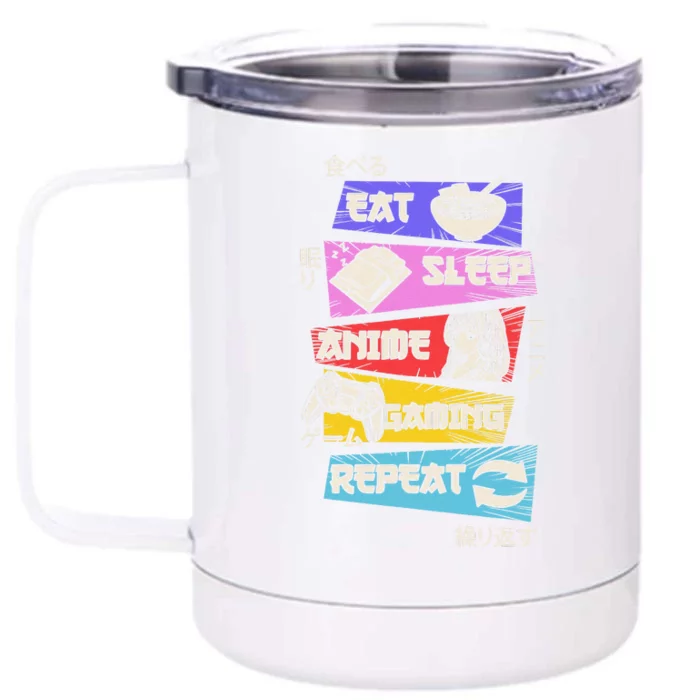 Funny Eat Sleep Anime Gaming Repeat Otaku Gamer Japanese Anime Front & Back 12oz Stainless Steel Tumbler Cup