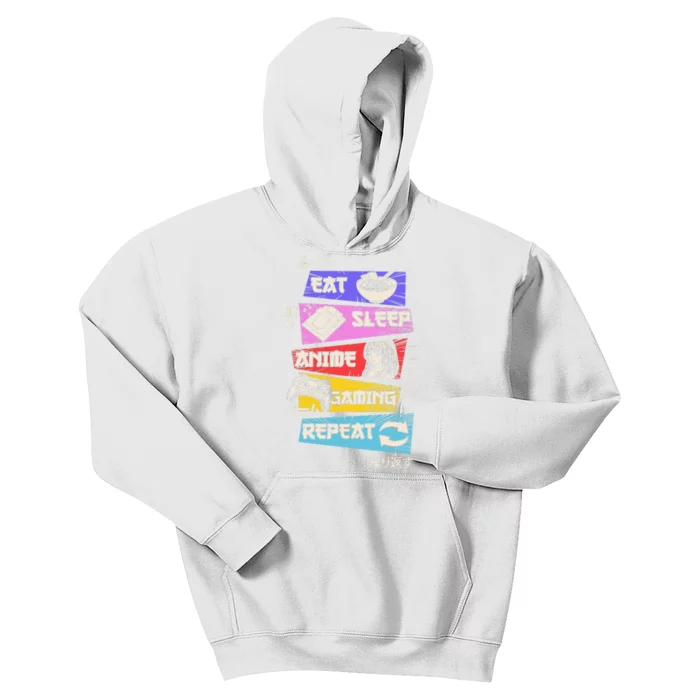 Funny Eat Sleep Anime Gaming Repeat Otaku Gamer Japanese Anime Kids Hoodie