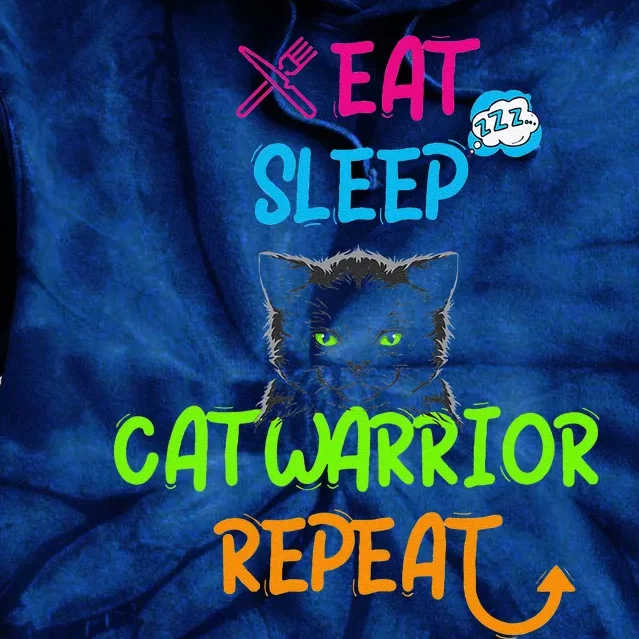 Funny Eat Sleep Cat Warrior Repeat Cool Cat Design Tie Dye Hoodie