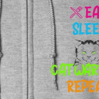 Funny Eat Sleep Cat Warrior Repeat Cool Cat Design Full Zip Hoodie