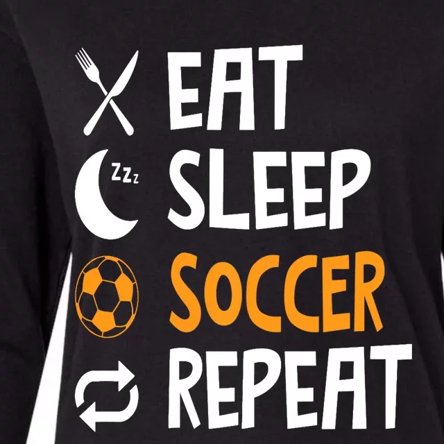 Funny Eat Sleep Soccer Repeat Player Coach Womens Cotton Relaxed Long Sleeve T-Shirt