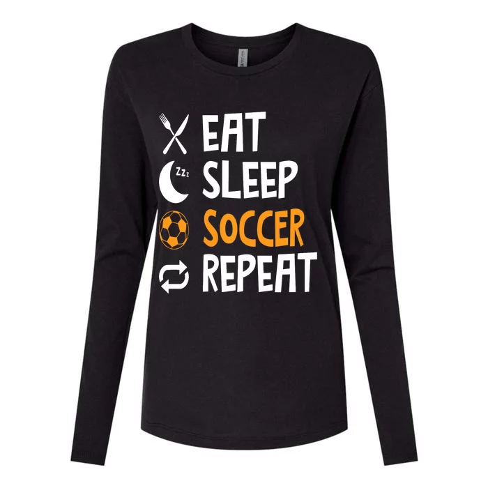 Funny Eat Sleep Soccer Repeat Player Coach Womens Cotton Relaxed Long Sleeve T-Shirt