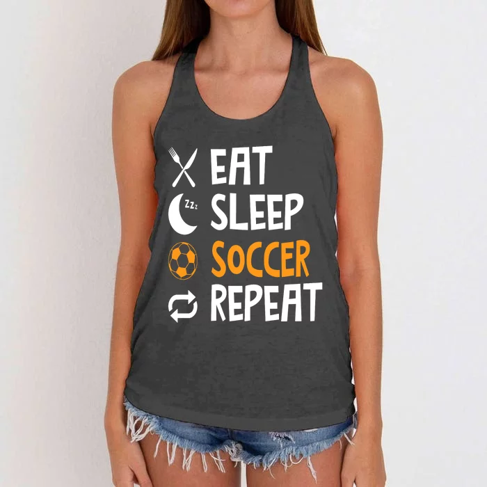 Funny Eat Sleep Soccer Repeat Player Coach Women's Knotted Racerback Tank