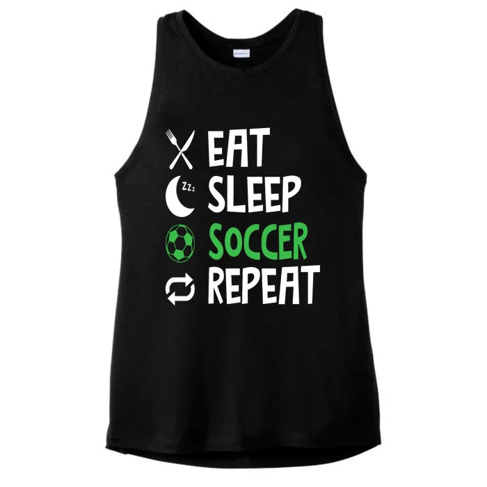 Funny Eat Sleep Soccer Repeat Player Coach Ladies Tri-Blend Wicking Tank