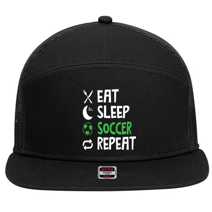 Funny Eat Sleep Soccer Repeat Player Coach 7 Panel Mesh Trucker Snapback Hat