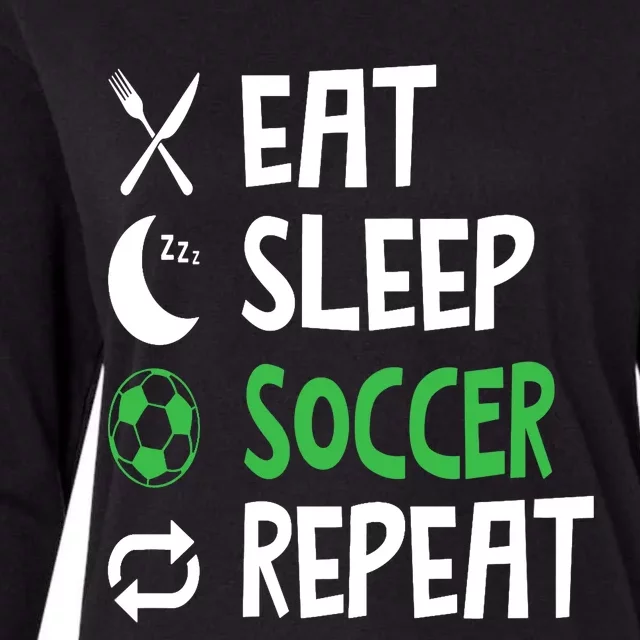 Funny Eat Sleep Soccer Repeat Player Coach Womens Cotton Relaxed Long Sleeve T-Shirt