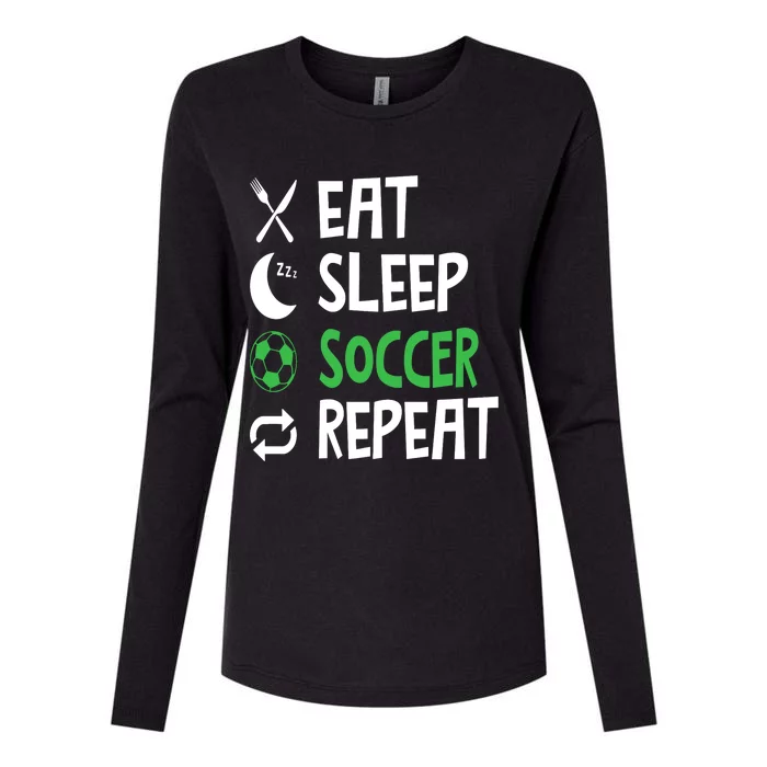 Funny Eat Sleep Soccer Repeat Player Coach Womens Cotton Relaxed Long Sleeve T-Shirt