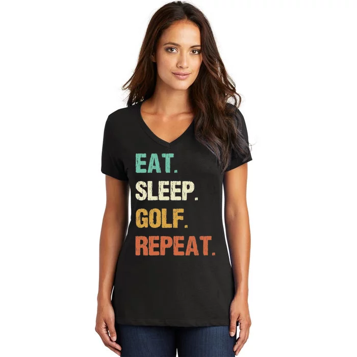 Funny Eat Sleep Golf Repeat Crazy Golf golf balls lovers Women's V-Neck T-Shirt