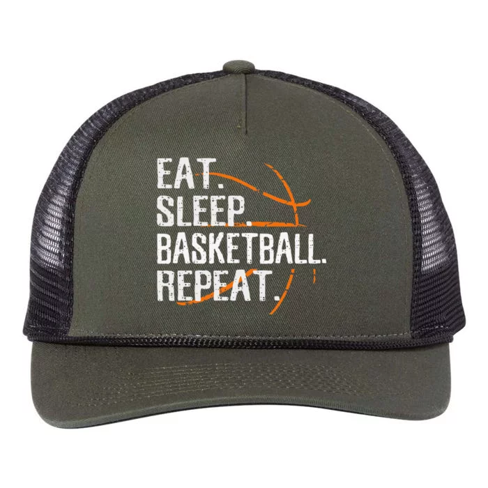 Funny Eat Sleep Basketball Repeat Funny Gift For Basketball Lover Gift Retro Rope Trucker Hat Cap