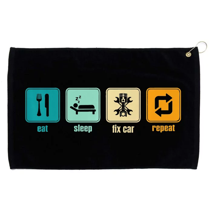 Funny Eat Sleep Fix Car Repeat Grommeted Golf Towel