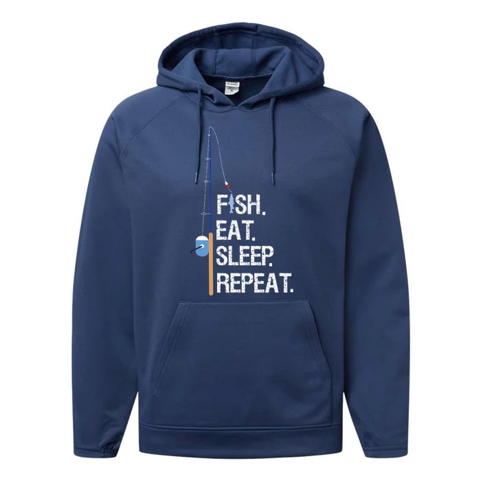 Fish Eat Sleep Repeat Funny Fishing Humor Gift Performance Fleece Hoodie