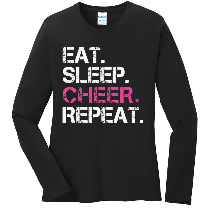 Funny Eat Sleep Cheer Repeat Cheerleading Cheerleader Gifts Ladies Long Sleeve Shirt