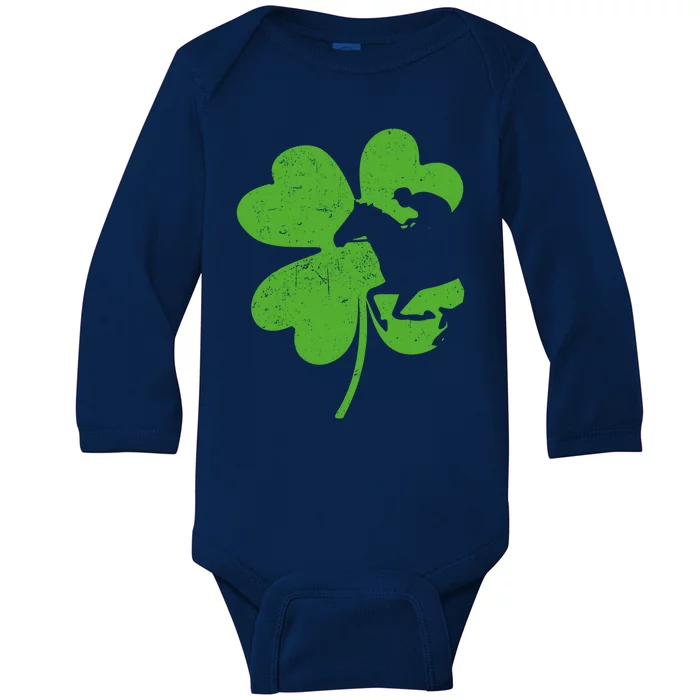 Funny Equestrian St Patricks Day Shamrock Horse Riding Owner Cool Gift Baby Long Sleeve Bodysuit