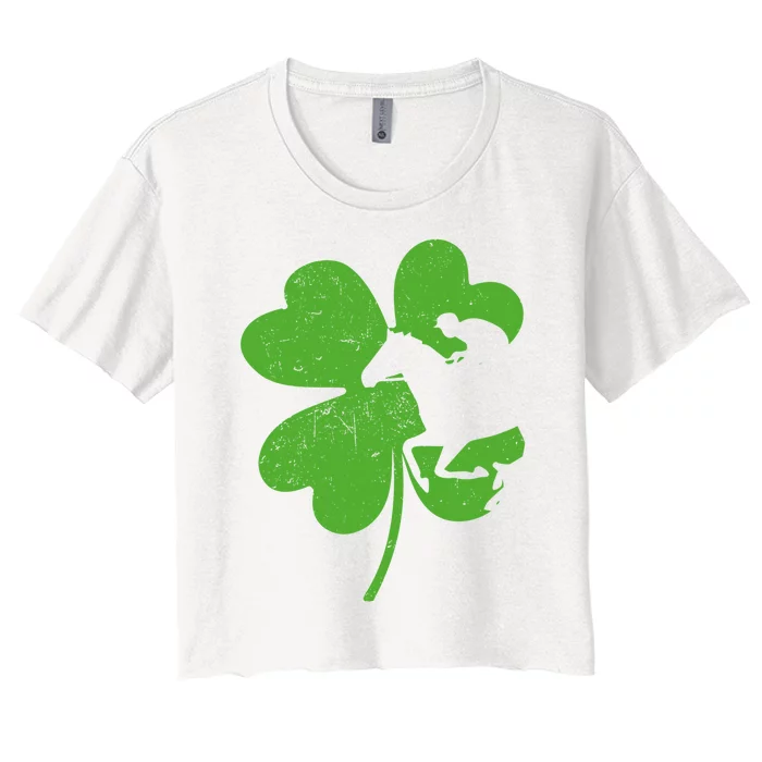 Funny Equestrian St Patricks Day Shamrock Horse Riding Owner Cool Gift Women's Crop Top Tee