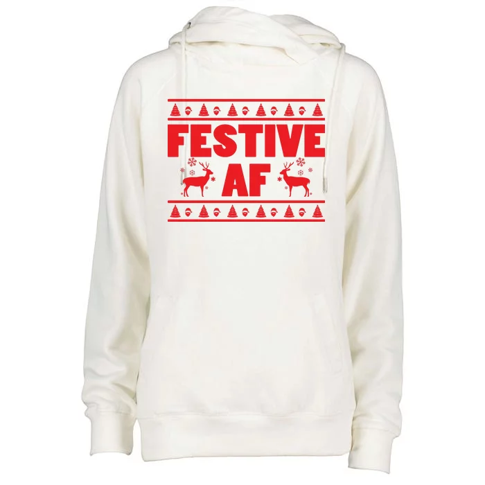 Festive AF Christmas Womens Funnel Neck Pullover Hood