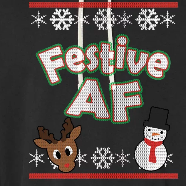 Festive AF Ugly Christmas Sweater Garment-Dyed Fleece Hoodie