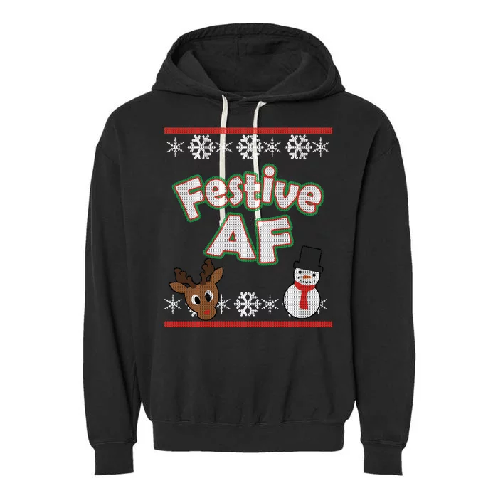 Festive AF Ugly Christmas Sweater Garment-Dyed Fleece Hoodie