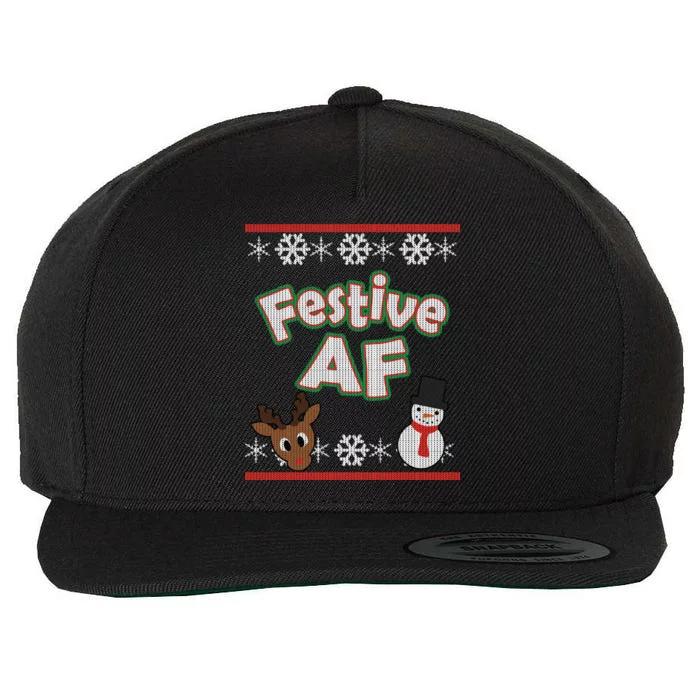 Festive AF Ugly Christmas Sweater Wool Snapback Cap