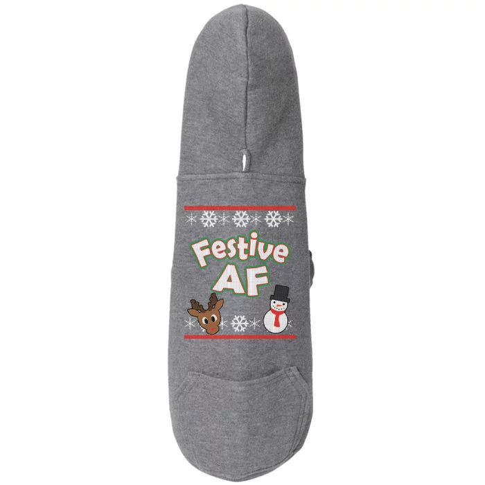 Festive AF Ugly Christmas Sweater Doggie 3-End Fleece Hoodie