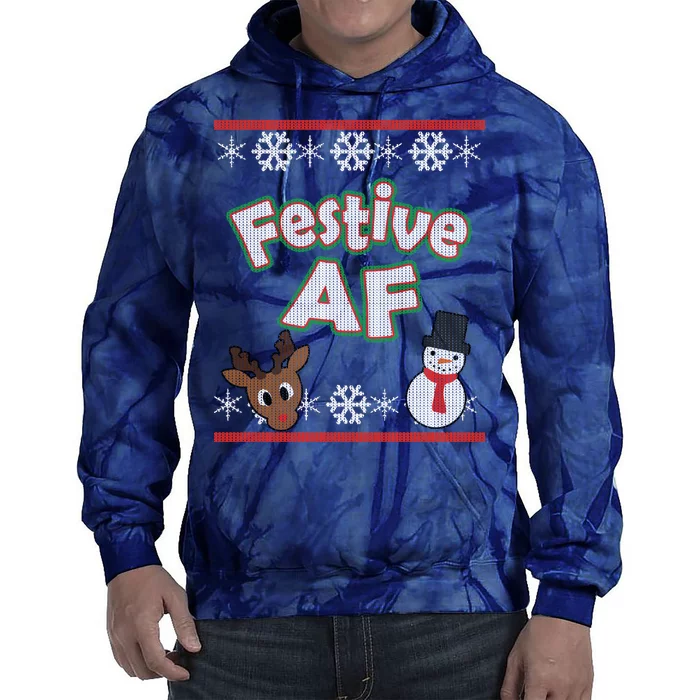 Festive AF Ugly Christmas Sweater Tie Dye Hoodie