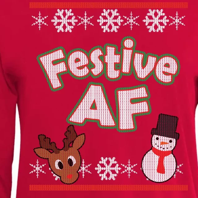 Festive AF Ugly Christmas Sweater Womens Cotton Relaxed Long Sleeve T-Shirt