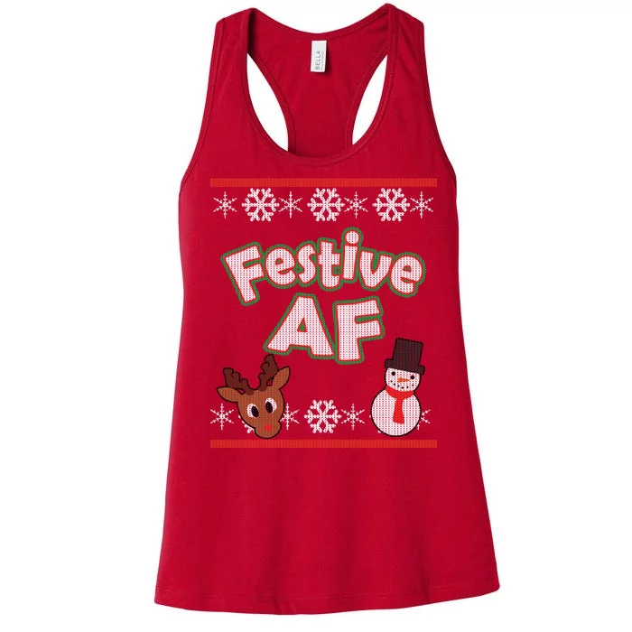 Festive AF Ugly Christmas Sweater Women's Racerback Tank