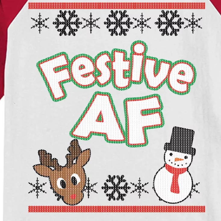 Festive AF Ugly Christmas Sweater Kids Colorblock Raglan Jersey