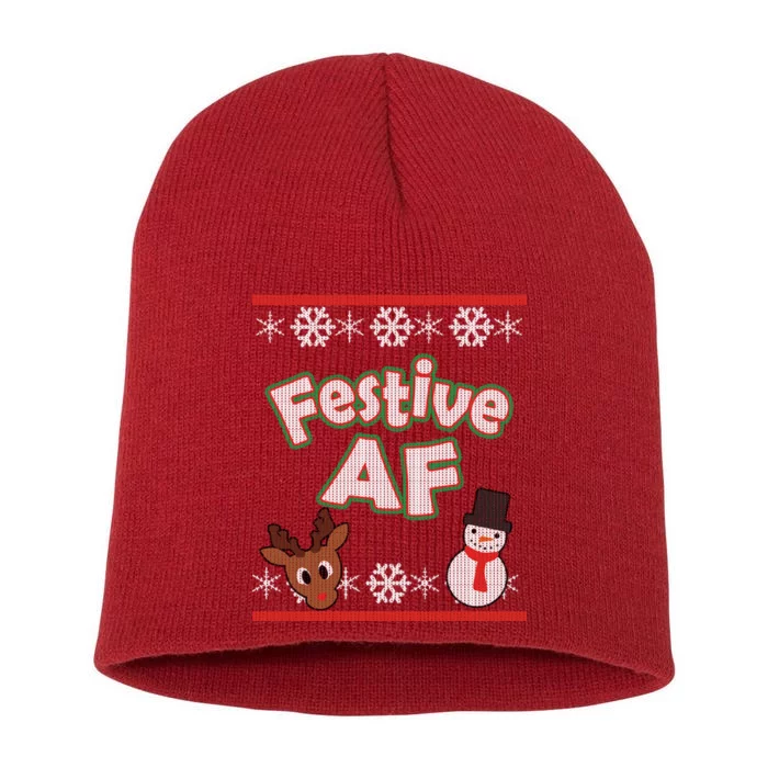 Festive AF Ugly Christmas Sweater Short Acrylic Beanie