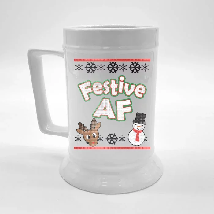 Festive AF Ugly Christmas Sweater Front & Back Beer Stein