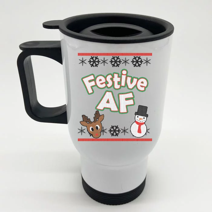 Festive AF Ugly Christmas Sweater Front & Back Stainless Steel Travel Mug