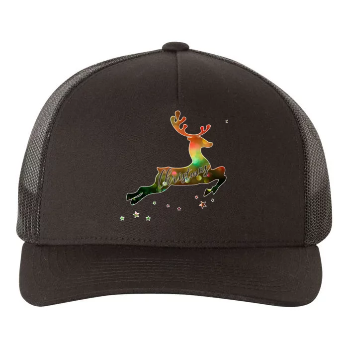 Festive Christmas Leaping Reindeer Yupoong Adult 5-Panel Trucker Hat