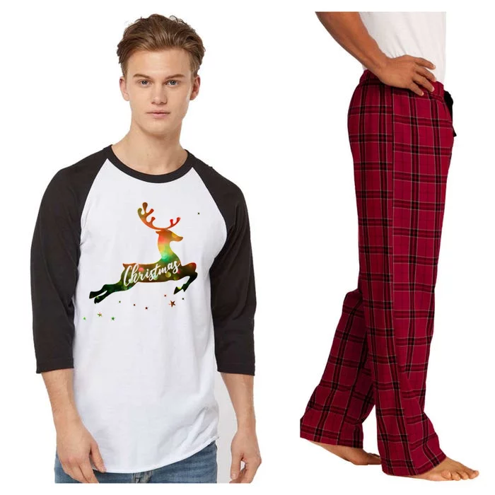 Festive Christmas Leaping Reindeer Raglan Sleeve Pajama Set