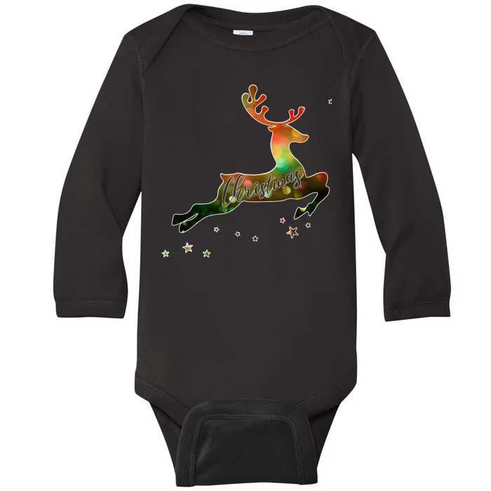 Festive Christmas Leaping Reindeer Baby Long Sleeve Bodysuit