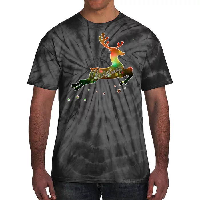 Festive Christmas Leaping Reindeer Tie-Dye T-Shirt